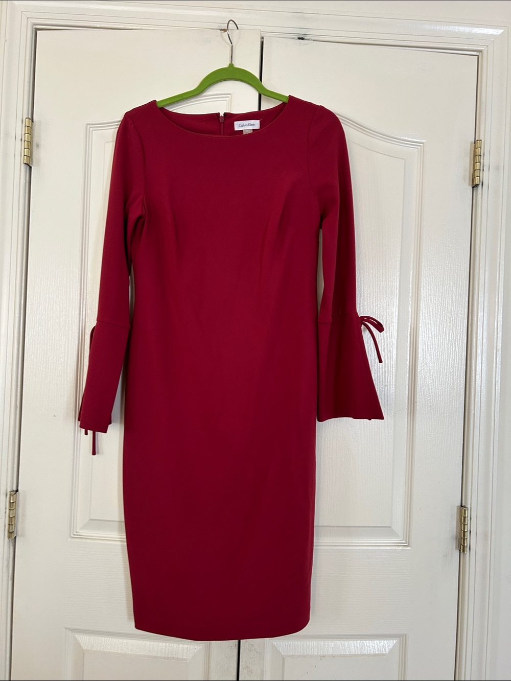 Calvin Klein Deep Pink Long-Sleeve Sheath Dress with Tie Cuffs